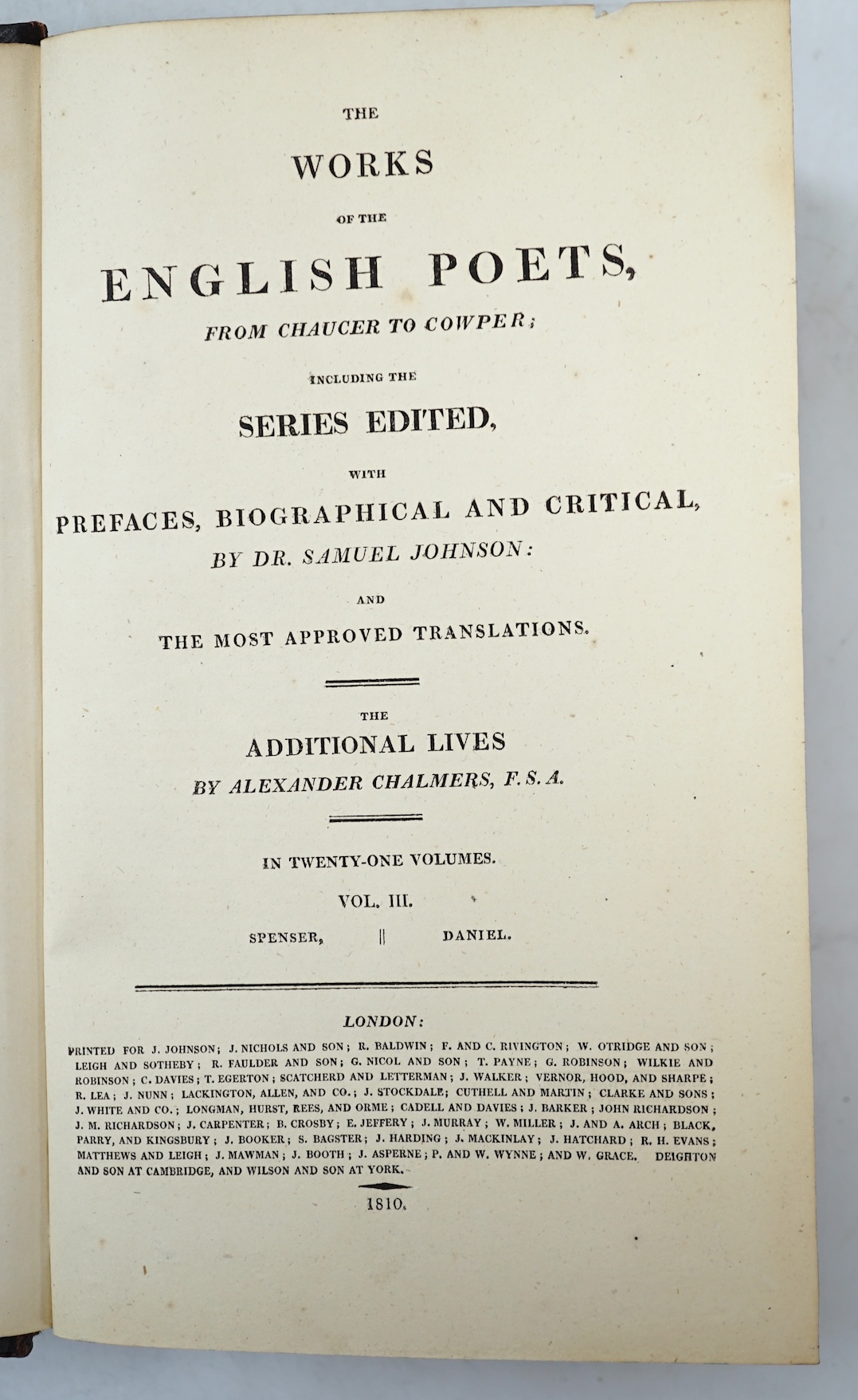 Johnson, Samuel - English Poets, Works, vols 5 - 21 only, half morocco, London 1810